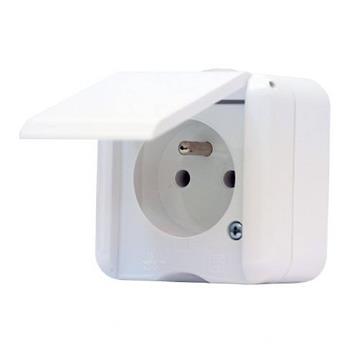 Zásuvka jednonásobná biela, 16A 250V, IP44